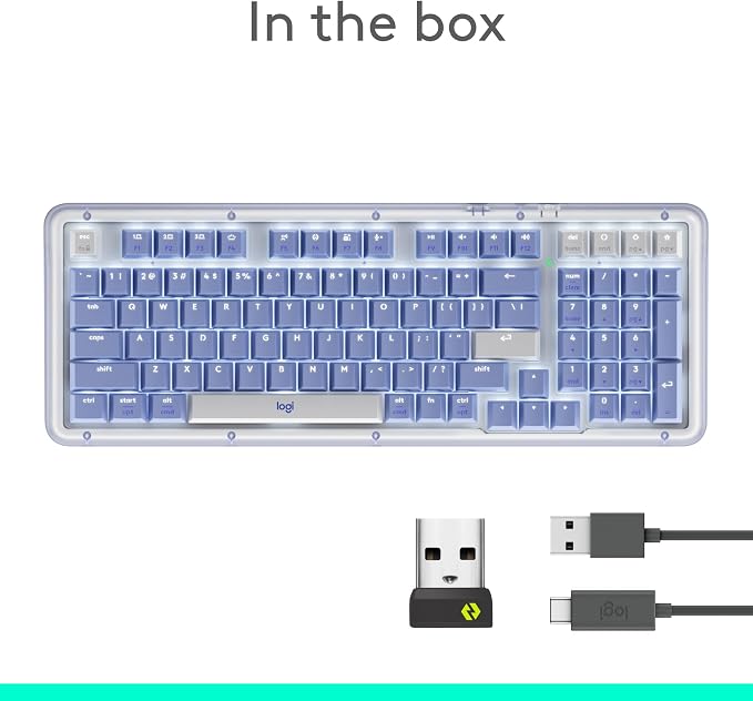 Logitech Alto Keys K98M Wireless Mechanical Gasket Keyboard - Lilac | Customizable, clicky, vibration absorbing gasket, white backlit keys, Bluetooth, USB-C charging, for PC, Mac, Laptops - Image 9