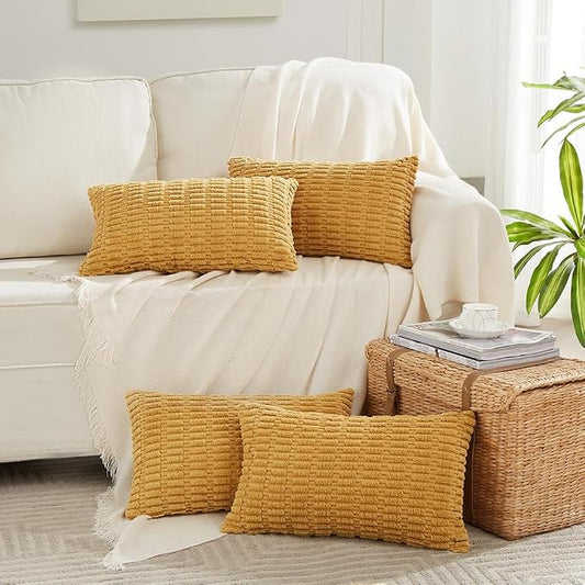 Fancy Homi 4 Packs Decorative Throw Pillow Covers for Living Room Couch Bed, Modern Farmhouse Boho Home Décor Accent Cushion Case, 24" x 14", Mustard Yellow by Fancy+Homi