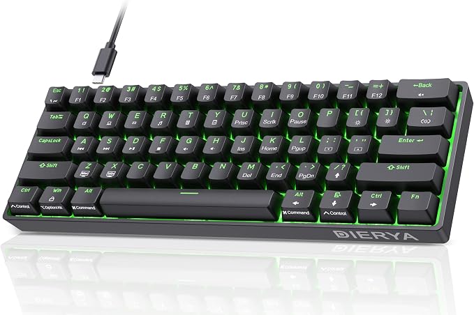 DIERYA 60% Mechanical Keyboard, DK61se Wired Gaming Keyboard with Brown Switches, LED Backlit Ultra-Compact 61 Keys Mini Office Keyboard for Windows Laptop PC Gamer Typist（Black） by DIERYA