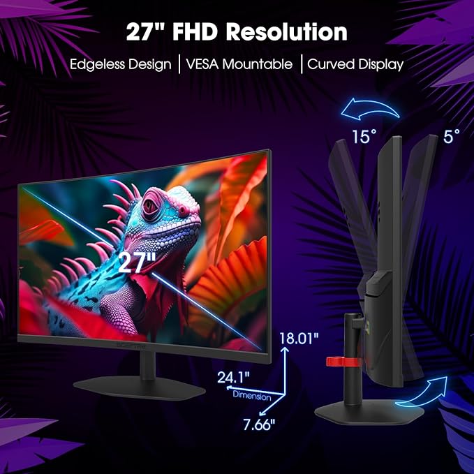 Sceptre Curved 27-inch Prime Gaming Monitor 1500R 100Hz HDMI X2 DisplayPort 1ms 100% sRGB, Build-in Speakers Machine Black 2025 (C275W-FW100T Series) - Image 6