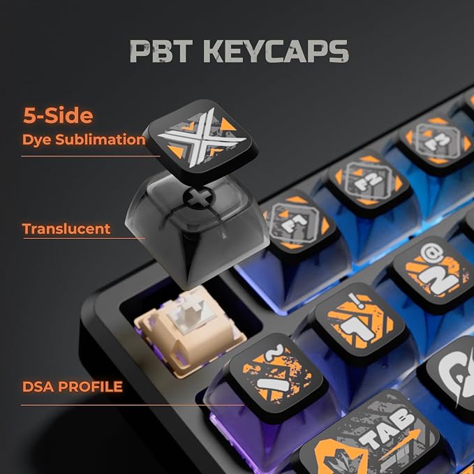 RK ROYAL KLUDGE R98 Pro Wired Mechanical Keyboard, RGB PC Gaming Keyboard with Number Pad and Volume Knob, dye Sublimation DSA Profile Pudding Keycaps, for Win/Mac, Hot Swappable Linear Cream Switch - Image 5