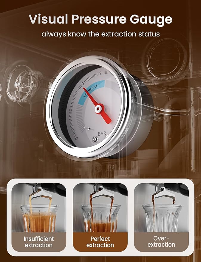 Neretva Espresso Machine, 15 Bar Espresso Coffee Machine with Visible Pressure Guage Professional Espresso Maker with Milk Frother & Stainless Steel for Home Barista Latte and Cappuccino Maker-Silver - Image 2