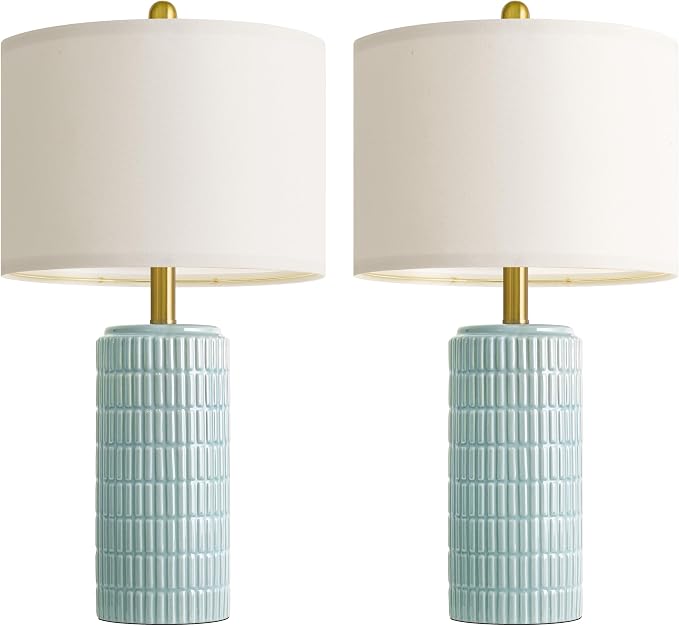 PoKat 23" Light Blue Table Lamps Set of 2, Modern Bedside Lamps for Bedroom, Coastal Ceramic End Table Lamps for Living Room, Ocean Nightstand New Home Decor Lamps - Image 9