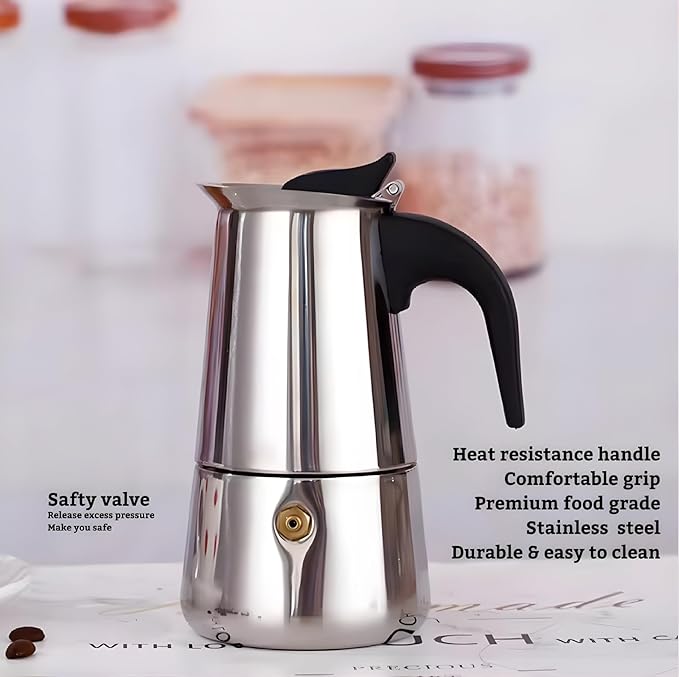Stainless Steel Moka Pot, Gas/Electric Stovetop Espresso Maker, Percolator Coffee Pot Italian Percolator Cuban Café Brewing, Greca Coffee Maker (12CUP 600ml) - Image 2