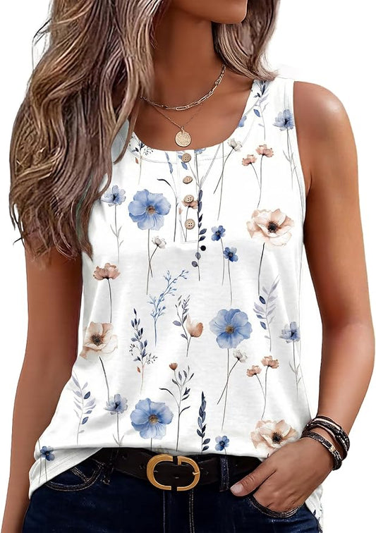 Zeagoo Womens Tank Tops Summer Sleeveless Tops Loose Button Henley Shirts Crew Neck Dress Casual 2026 Clothes by Zeagoo