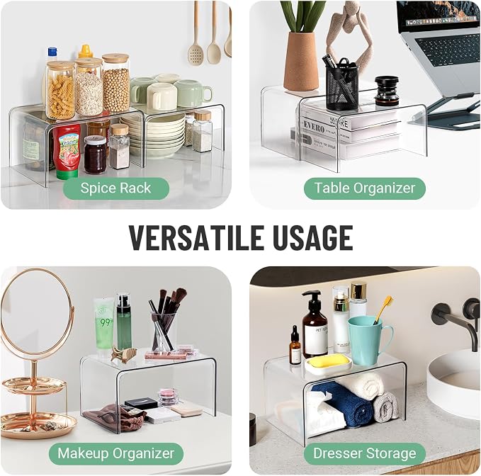 Bobomoment Clear Cabinet Organizer, Stackable Shelf Organizer Set of 2 | Kitchen Pantry Organizers and Storage, Display Cabinet Shelf Countertop Desk Shelves, Patented Spice Organization - Image 5