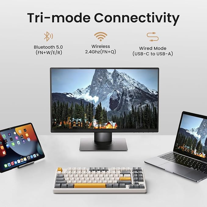 Kisnt KN85 Wireless Mechanical Keyboard, 75% Layout, Bluetooth/2.4GHz/USB-C, Custom RGB Backlit, Hot-Swappable Linear Switch, Creamy Sound for Gaming/Typing (Retro Beige) - Image 2