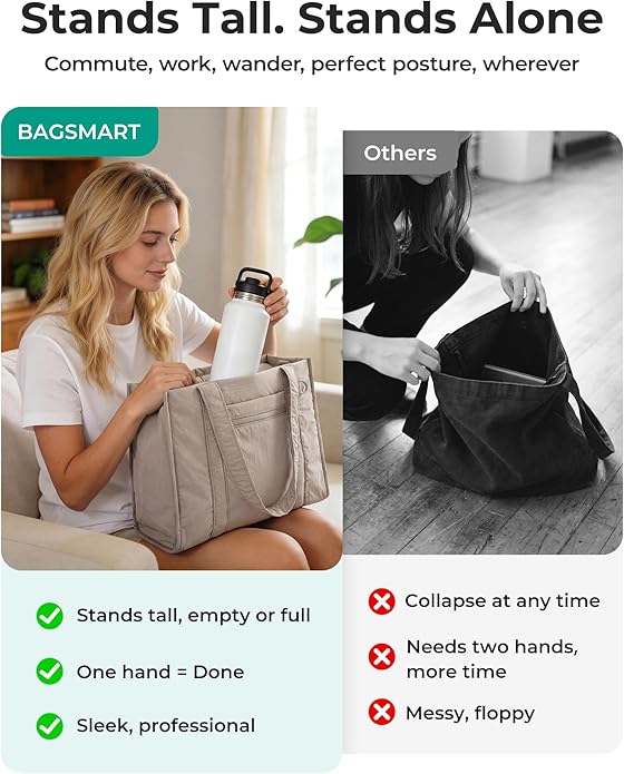 BAGSMART Boxy Tote Bag for Women, Crossbody Work Bag with Zipper | 3 Sizes Small Mini Tote Bag, Inner Tumbler Pocket Crush Bow Should Bag for Travel Work College - Image 6