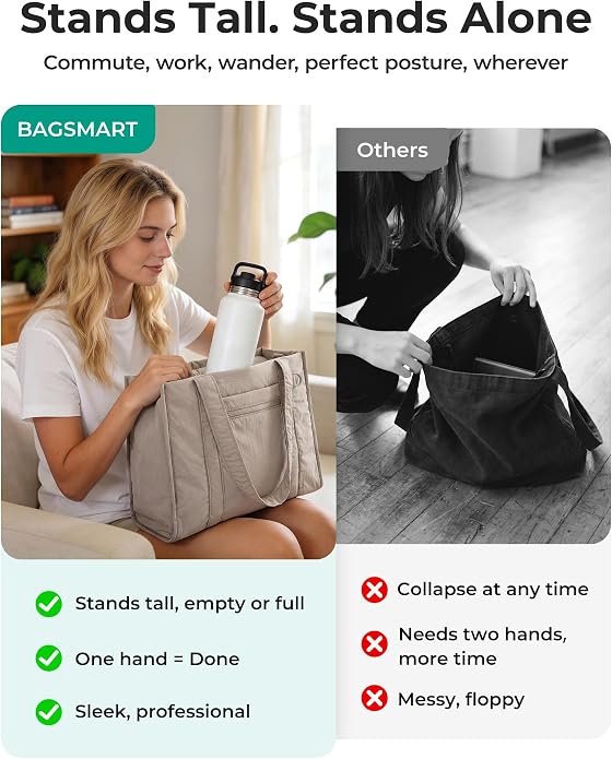 BAGSMART Boxy Tote Bag for Women, Crossbody Work Bag with Zipper | 3 Sizes Small Mini Tote Bag, Inner Tumbler Pocket Crush Bow Should Bag for Travel Work College - Image 2