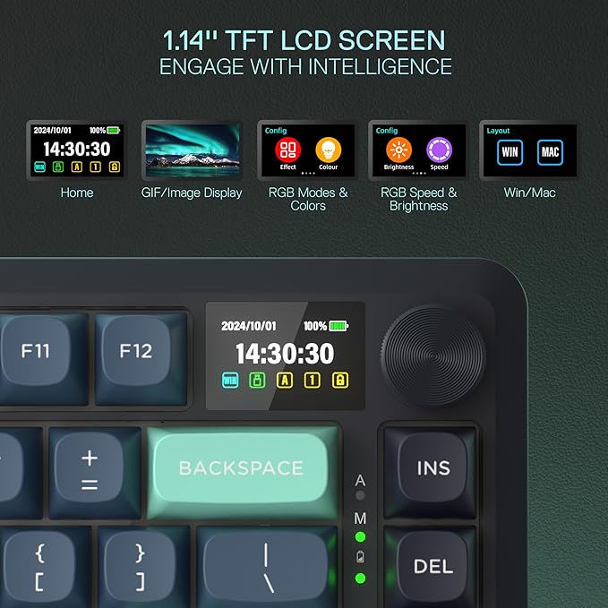 Redragon K724 PRO Wireless 81-Key Gasket Gaming Keyboard, TFT Screen & Knob | Easy-Control LED Info Display, 0-Delay Tri-Mode, Cushioned 5-Layer Noise Dampening for Creamy Thocky Sound, Compact 80% Size - Image 5