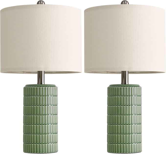 PoKat 20.75" Small Modern Ceramic Table Lamps Set of 2 for Bedroom, Green Bedside Lamps for Night Stands, Farmhouse House Decor Nightstand Table Lamps for Living Room End Table Green - Image 8