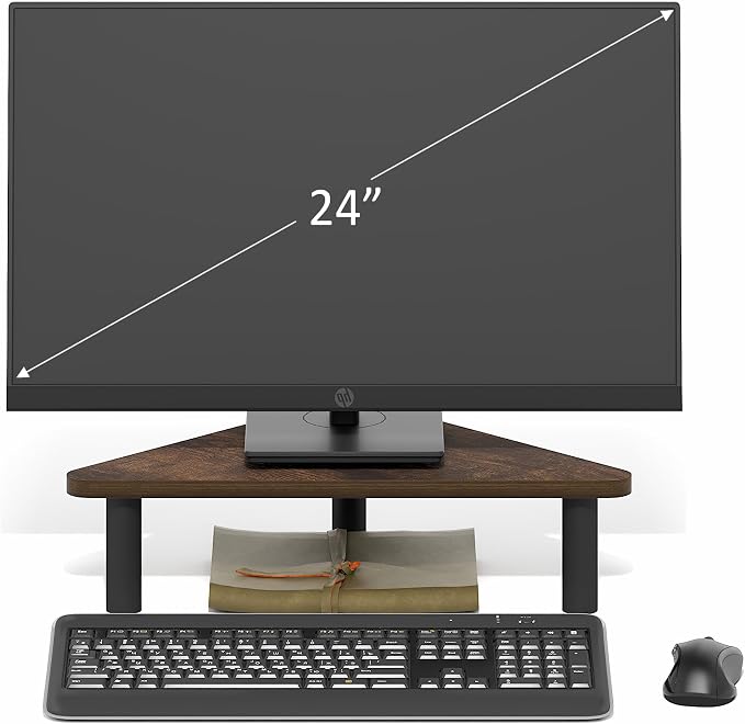 Furinno Turn-N-Tube Monitor Stand Riser, 19.6" Wide Triangle Corner Monitor Riser, Laptop Stand for Desk, Office Desk Accessories, Desktop Organizers and Accessories, Toolless Assembly, Amber Pine - Image 4