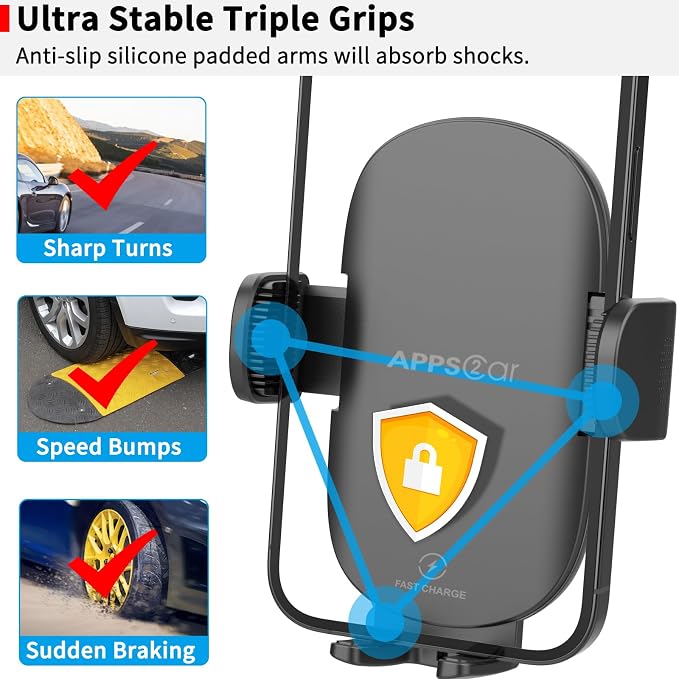 APPS2Car Sturdy CD Slot Phone Mount Upgraded Wireless Charger with One Hand Operation Design, Hands-Free Car Phone Holder Compatible with iPhone 17 Pro Max Plus 16 15 14 13 12 11, Samsung S25 S24 - Image 7