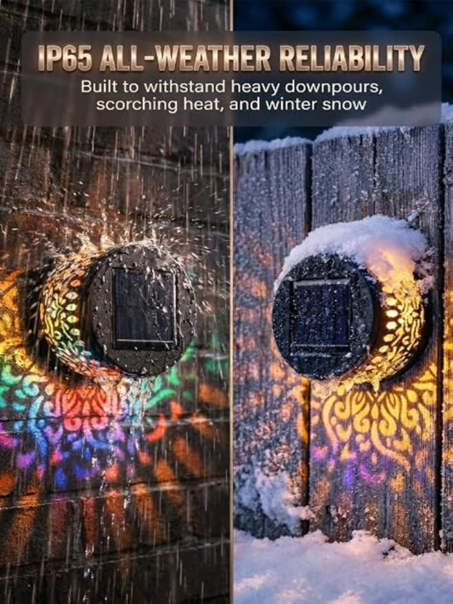 Solar Mandala Lights Outdoor Wall Projector Metal 7 Color Changing IP65 Waterproof Decorative Mounted Wireless Night Lighting for Yard Patio Fence Deck Pathway Garden Decor and Holiday Gifts - Image 3