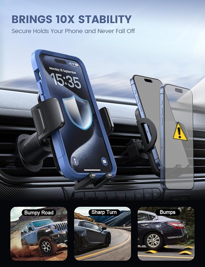 Lamicall 2026 Wider Clamp & Metal Hook Car Phone Holder Vent [Thick Cases Friendly] Phone Holders for Your Car Camera Mounts Automobile Hands Free Cradle Air Vent for iPhone 17 16 15 Pro Max Dark Grey - Image 3