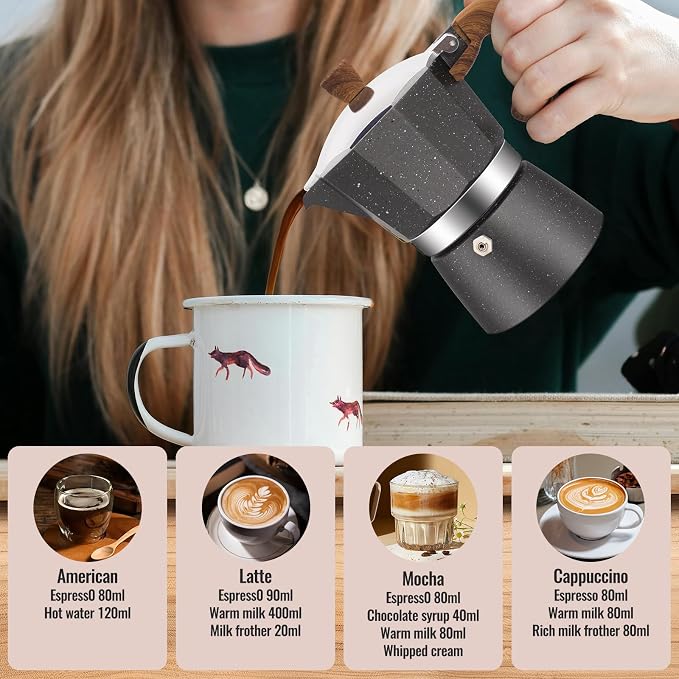 6 Cup Aluminum Moka Pot Classic Stovetop Espresso Coffee Maker 300ml 10oz Coffeemaker Percolator Mocha Pot Greca Coffee Maker Cafe Makers for Italian and Cuban Café Brewing Gray - Image 7