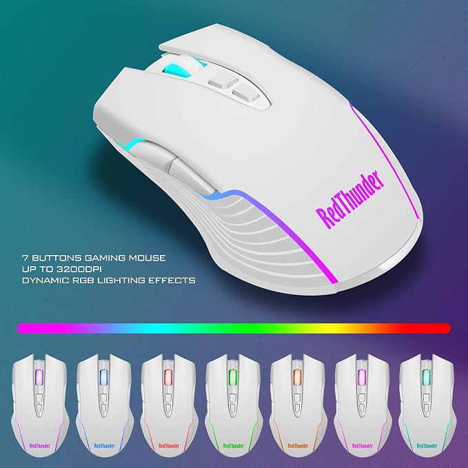 RedThunder K10 Wireless Gaming Keyboard and Mouse Combo, LED Backlit Rechargeable 3800mAh Battery, Mechanical Feel Anti-ghosting Keyboard + 7D 3200DPI Mice for PC Gamer (White) - Image 5