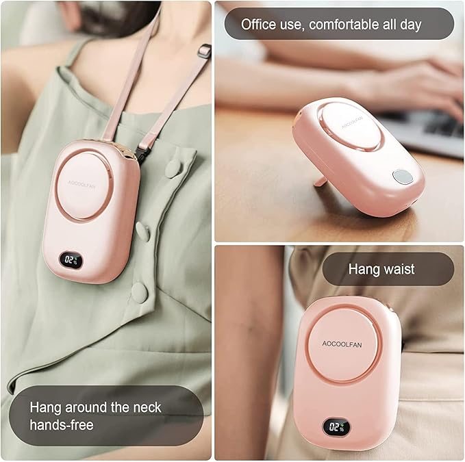 AOCOOLFAN Portable Neck Fan, Mini Small Personal Handheld Fan USB Rechargeable 3 Speed for Girls Boys Woman Eyelash Travel Home Office Outdoor (Pink) - Image 5
