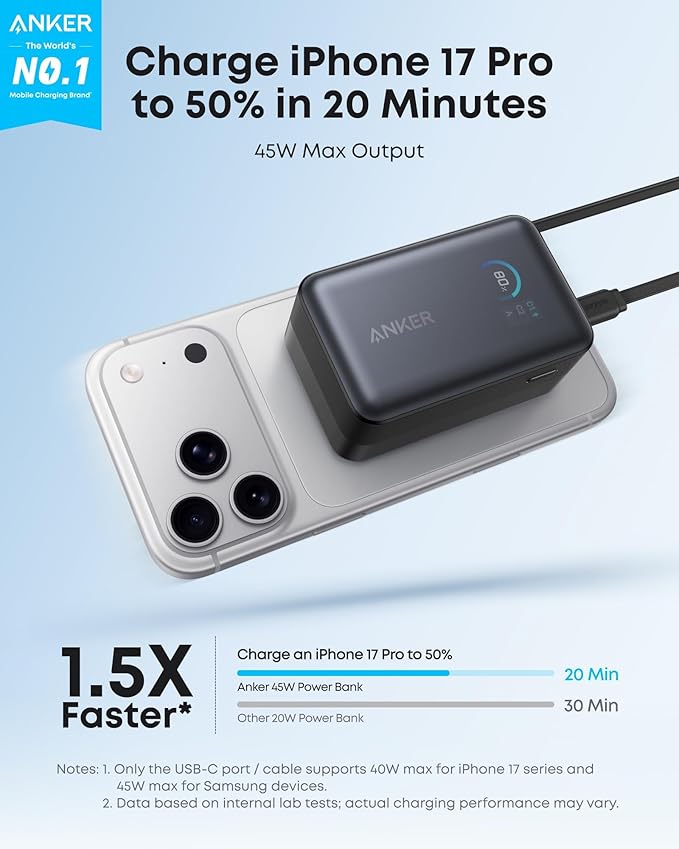 Anker Nano Power Bank, 45W 10,000mAh Portable Charger, iPhone Battery Pack | Built-In Retractable USB-C Cable, for iPhone 17 / 16 Series, iPad, Galaxy, Pixel, and More, Compact Travel Design - Image 2