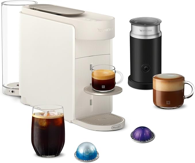 Nespresso Vertuo Up Coffee Machine with Milk Frother, White | Coffee and espresso maker by De'Longhi with 3 second start and iced mode. Aeroccino3 bundle for hot or cold milk foam. by Unknown