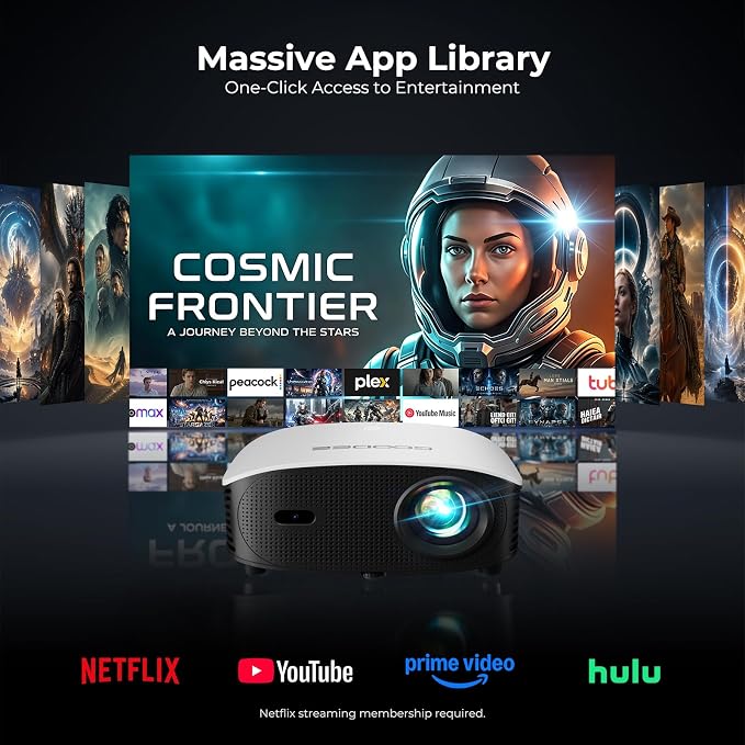 GooDee AI Smart Mini Projector with WiFi and Bluetooth - FHD 4K Support, Compatible with Netflix/YouTube, Auto Focus & Keystone, Dolby Audio Movie Projector for Outdoor Movie Night & Bedroom Theater - Image 2