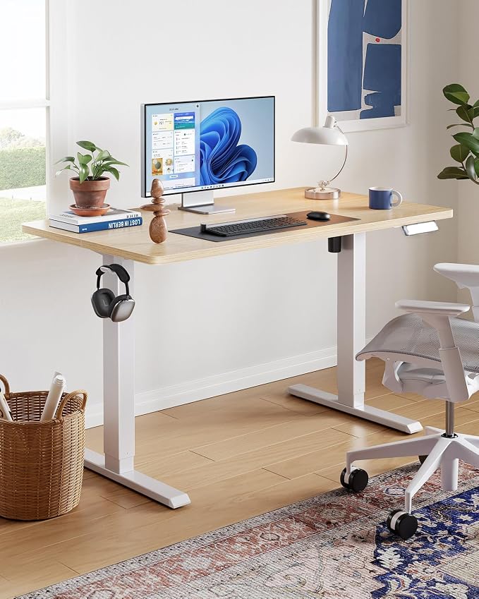 HUANUO Electric Standing Desk,53" x 28" Height Adjustable Desk, 4 Memory Height Settings, Sit to Stand Up Desk for Home Office, with Headphone Hook, Cable Manager, Natural - Image 2
