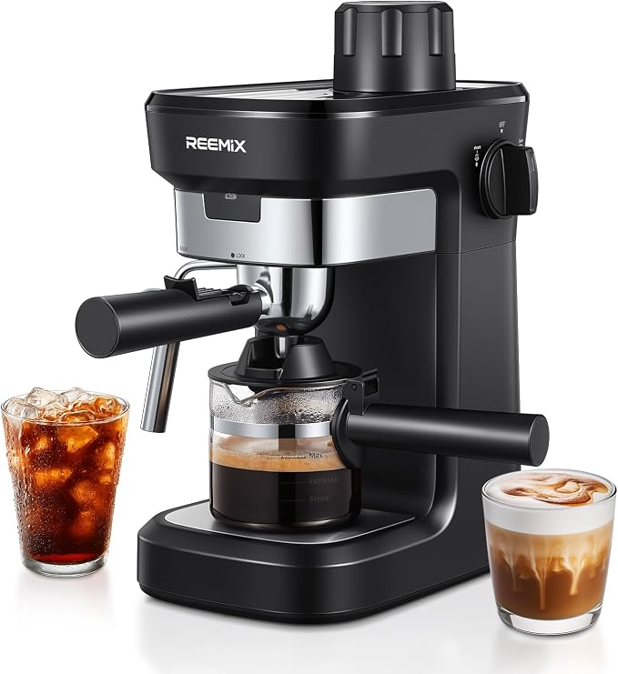 Reemix Espresso Machine 6 Bar, Rich Crema Coffee Maker | Auto Pressure Relief, Compact Home Coffee Brewer​​ Machine, Black by Reemix