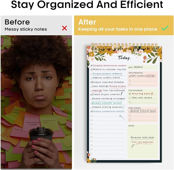 Taja To Do List Notepad, Undated Daily Planner for Work and Goal Setting | Rustic Floral, 52 Sheets, 9.8" x 6.5" , for Office, Home and school, Daily Task Planning, Notes and Everyday Organization - Image 5