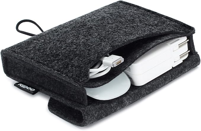 NIDOO Portable Felt Storage Bag, All-Purpose Carrying Bags, Electronics Accessories Protective Case for MacBook Power Adapter, Mouse, Cellphone, Cables, Power Bank, Portable External Hard Drive, Black by NIDOO