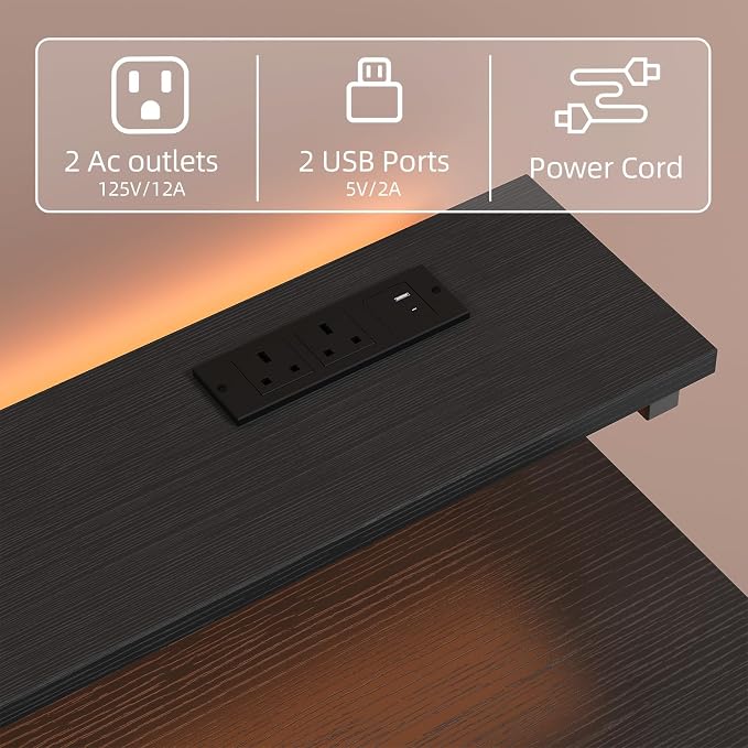 MUTUN Computer Desk with Drawers, 40 Inch Computer Desk with Power Outlet & LED Light, Gaming Desk with Adjustable Monitor Stand & Pegboard, Modern PC Study Writing Table for Bedroom, Black - Image 7