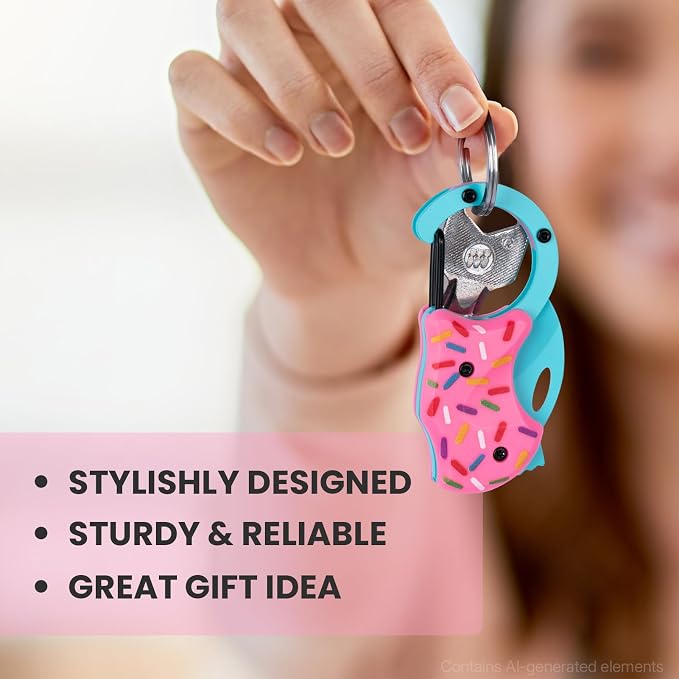 FUNBRO Small Pocket Knife for Women, Edc Knives Tool | Cute Donut Folding Box Cutter with 1.34 Inch Sharp Blade, Great Gift for Her - Image 6