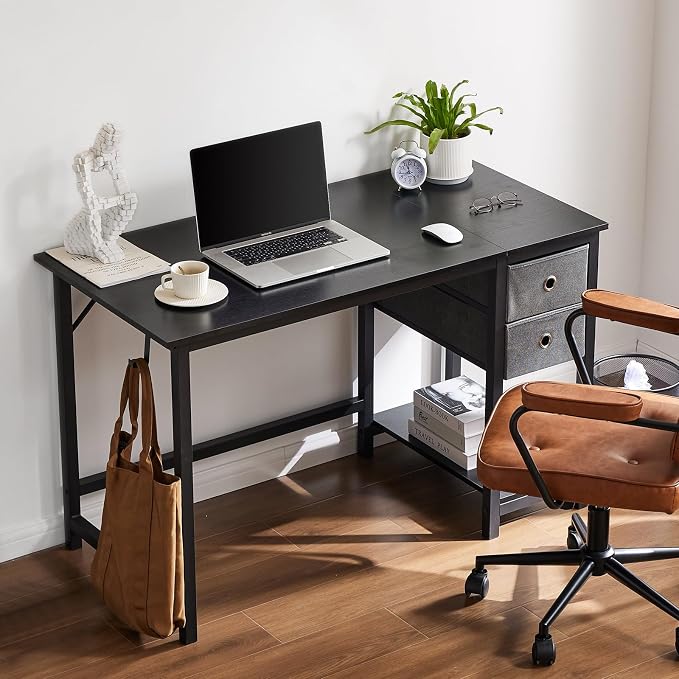 Sweetcrispy 40-Inch Computer Desk with Drawers, Office Desk, Black | Small Desk for Bedroom Home Office with Side Hook, Modern Simple desk with storage for Writing - Image 8