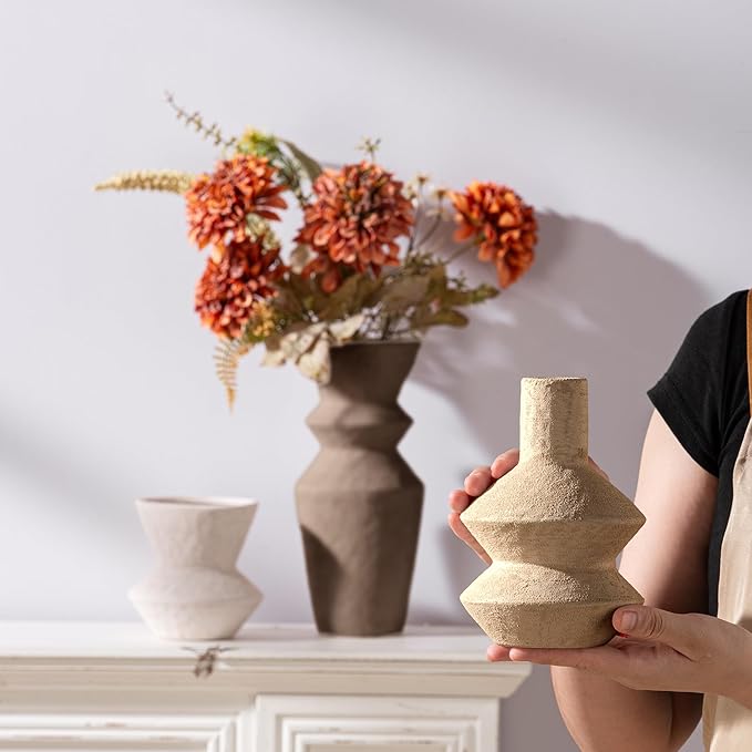 Ceramic Vase Home Table Decor - Flower Vase Set of 3 Living Room Kitchen Decorations Farmhouse Modern Rustic Vases Decorative Centerpiece for Shelf Bedroom Office Bathroom Dining Coffee Desk - Image 5