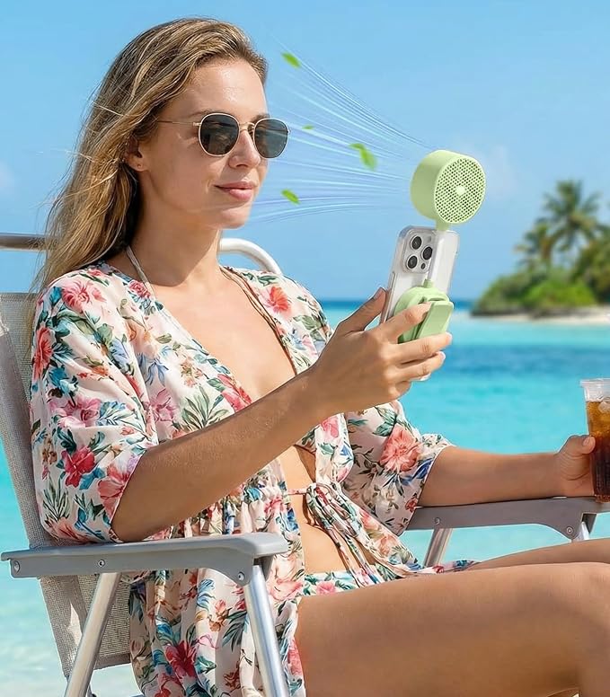 Magnetic Phone Fan with Ice Cooling, 3-in-1 Clip on Fan（Green） | Phone Stand, Rechargeable Mini Handheld Fan, 360° Flexible Gooseneck Portable Fan for Cruise Travel Desk Gym Makeup - Image 9