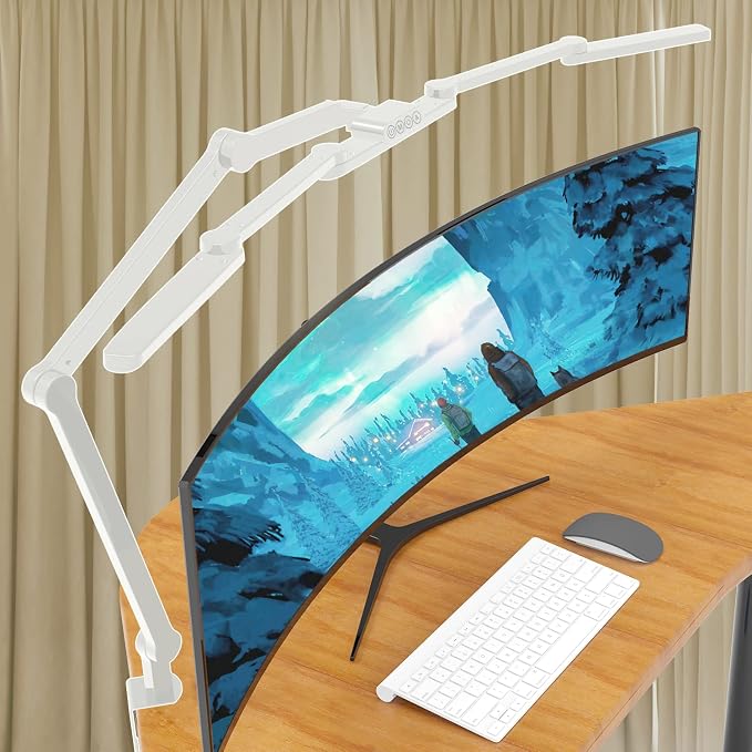 EPABINA LED Desk Lamp for Home Office, 41.5" White Clip on Architect Desk Lamp with Clamp, 24W Adjustable Dimmable Bright Swing Arm Eye Care LED Table Light Clamp on Office Lighting by EPABINA