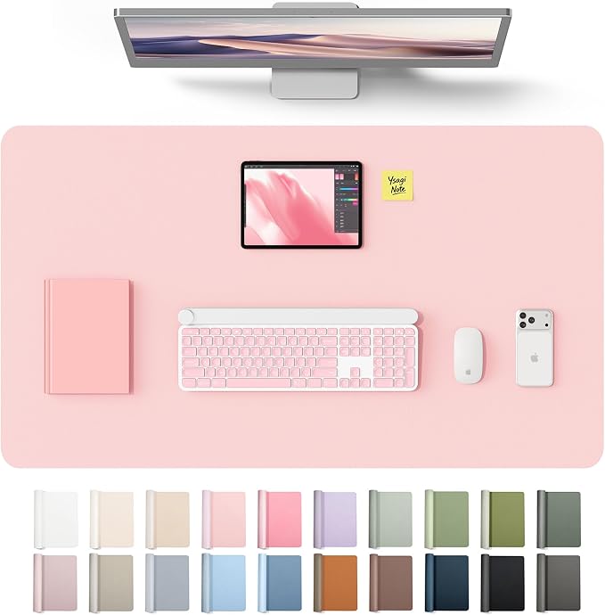 YSAGi Leather Desk Protector, Office Mat, Large Mouse Mat, Non-Slip PU Leather Blotter, Laptop Desk Mat, Waterproof Writing Pad for Office and Home(Light Pink, 40" x 24") by YSAGi