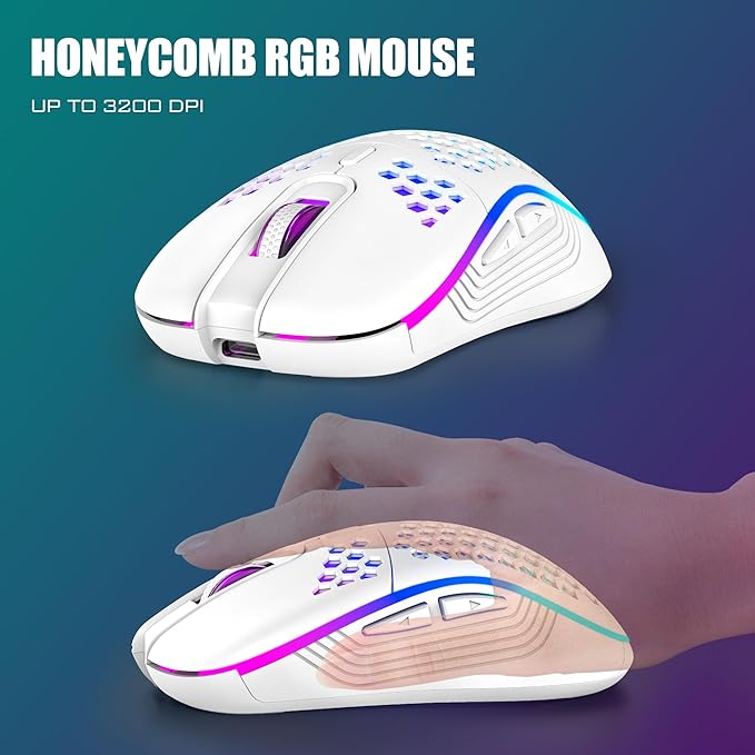 RedThunder K84 Wireless Keyboard and Mouse Combo, Rainbow Backlit Rechargeable Battery, 75% Layout TKL Ultra Compact Gaming Keyboard & Lightweight 3200 DPI Honeycomb Optical Mouse (White) - Image 4