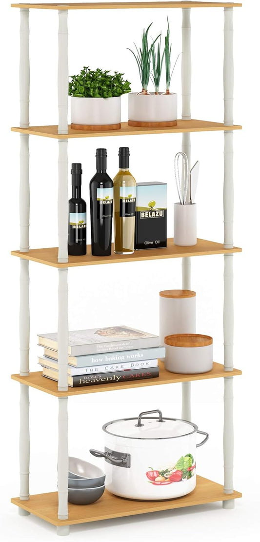 Furinno TURN-S-TUBE Storage Shelves, 5-Tier Book Shelf, Corner Shelf, Toolless Open Shelves, Classic Tubes, for Organization and Storage, Living Room, Garage, Home Office, Beech by Furinno-FitsYourSpaceFitsYourBudget