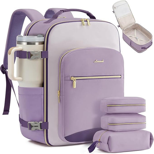 LOVEVOOK 56L Travel Backpack for Women & Men, Airline Approved Carry On Luggage with 3 Packing Cubes, TSA Overnight Bags, Waterproof Personal Item Bag, Weekender Essentials Backpacks fits 17" Laptop by LOVEVOOK