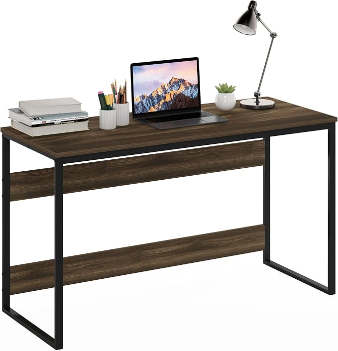 Furinno Moretti Desk, 52 Wide Metal Frame Gaming Desk, Rectangular Computer Desk, Writing Desk, Office Desk for Home Office, Study Room, Dorm, Bedroom, Brown Walnut - Image 3