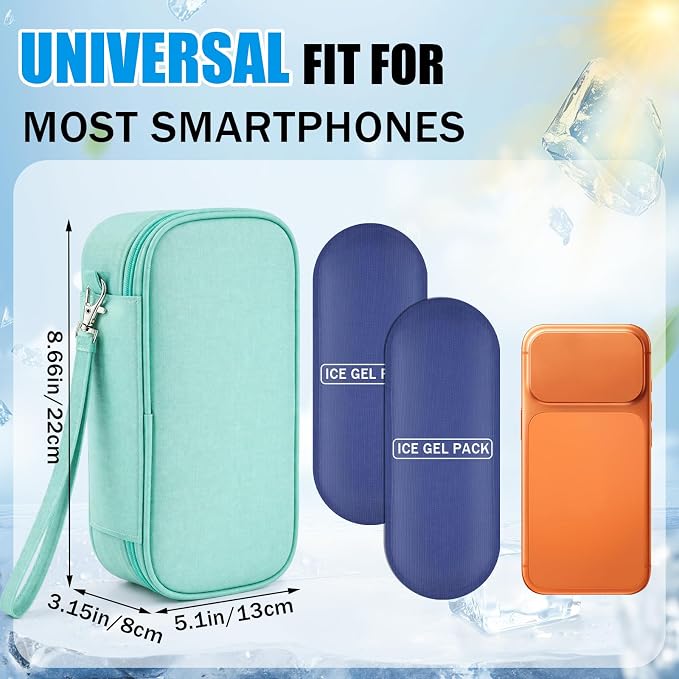 Phone Cooler Bag for Beach, Portable Phone Cooling Pouch with 2 Reusable Ice Packs, Keeps Cool in Extreme Heat for Car Pool Hiking, Extends Battery Life, Fits All Smartphones(Green,Fabric) - Image 2