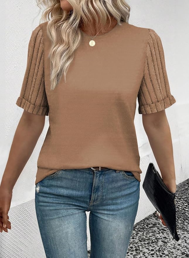 SHEWIN Women's Short Sleeve Summer Tops Crewneck Knit Solid Loose Casual Basic T Shirts Tee Blouses - Image 2