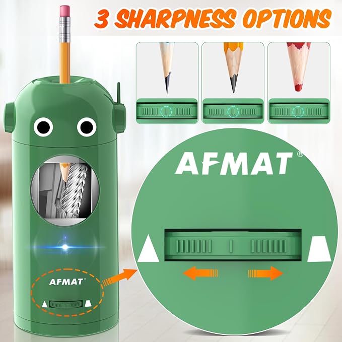 AFMAT Electric Pencil Sharpener for Colored Pencils 7-11.5mm, Fully Automatic Robot Pencil Sharpener, Auto in & Out, Rechargeable Hands-Free for Classroom/Home/Office, Battery Operated, PSX5RB, Green - Image 4