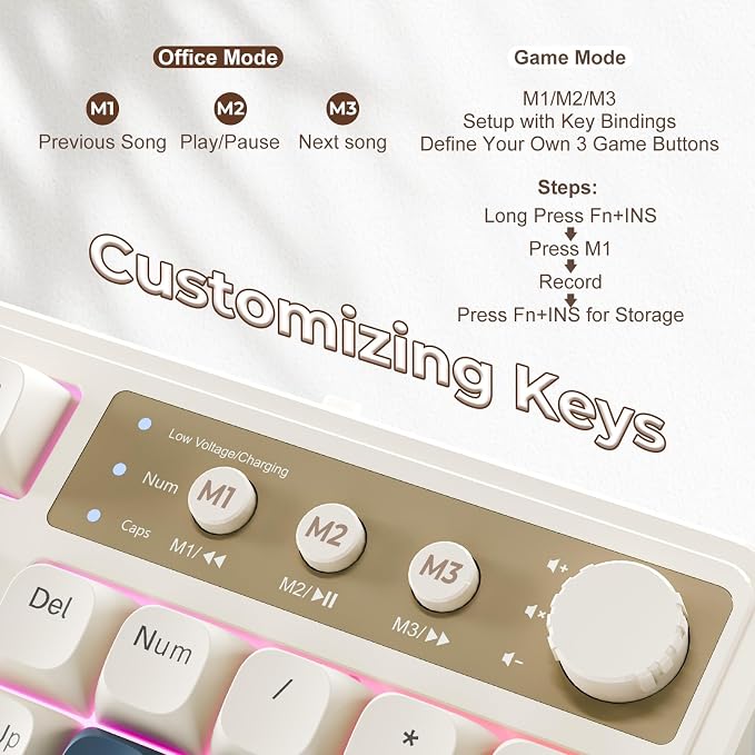 AULA S99 Gaming Keyboard, Wireless Green Creamy Computer Keyboards | Tri-Mode Bluetooth/2.4GHz/USB-C Membrane Keyboard with Number Pad,99Keys,RGB Backlit,Programmable,Creamy Silicone Structure - Image 6