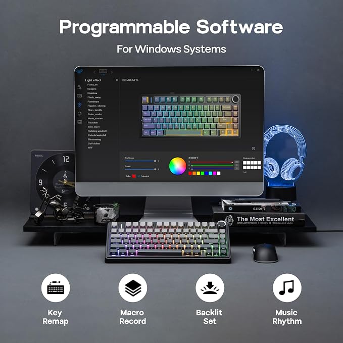 EPOMAKER x Aula F75 Gasket Mechanical Keyboard, 75% Wireless Hot Swappable Gaming Keyboard with Five-Layer Padding&Knob, BT/2.4GHz/USB-C, RGB (Black Gradient, LEOBOG Reaper Switch) - Image 6