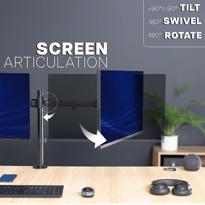 VIVO Dual LCD LED 21 to 32 inch Monitor Desk Mount, Heavy Duty, Adjustable Telescoping Arms, Flush Wall Setup, Fits 2 Screens, Black, STAND-V002E - Image 7