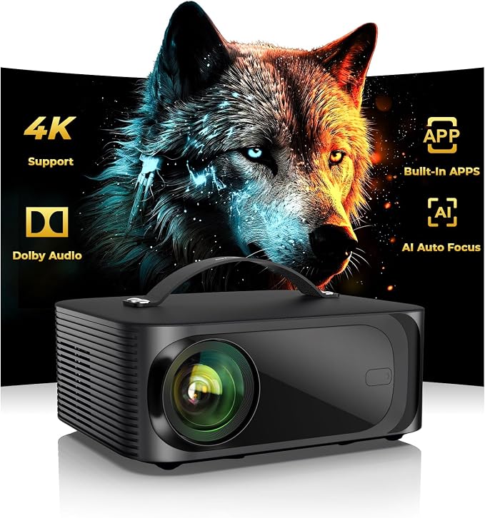 [Official Licensed APPs] Outdoor-Projector-4K with Wifi6 and Bluetooth, Smart TV OS & DoIby Audio, Portable Projector with YouTube/PrimeVideo, ONOAYO 1080P Proyector with 300'' Display by ONOAYO