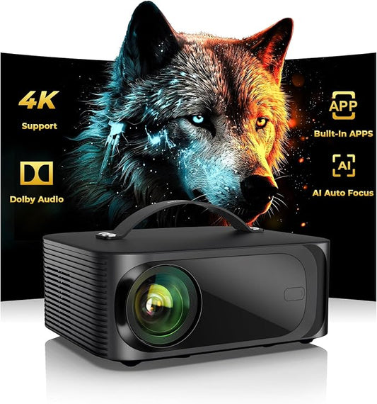 [Official Licensed APPs] Outdoor-Projector-4K with Wifi6 and Bluetooth, Smart TV OS & DoIby Audio, Portable Projector with YouTube/PrimeVideo, ONOAYO 1080P Proyector with 300'' Display by ONOAYO