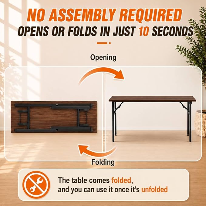 Folding Table Computer Desk - 55.1" No Assembly Folding Desk Design and Foldable Office Desk, Small Desk for Bedroom, Compact Storage Portable Use for Dorm and RV Small Space, Dark Walnut - Image 4