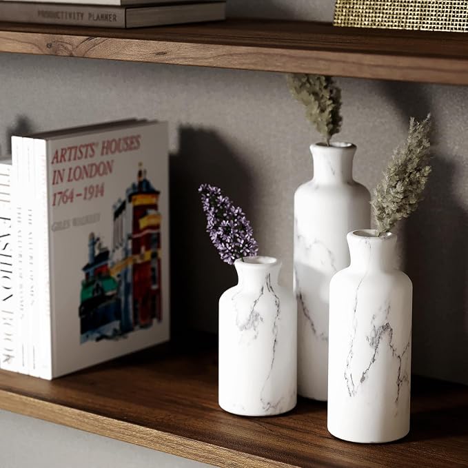 Creative Scents White Marble Look Vases Home Decor - Vase Set of 3 - Perfect for Holding Pampas Grass, Dried/Fresh Flowers, Vases for Your Kitchen, Bedroom, Office, Living/Dining Room, or Shelf Decor - Image 3